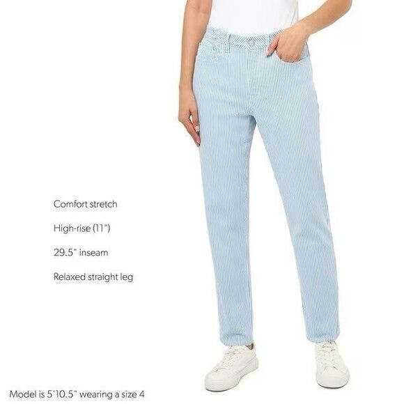 Seven7 Railroad Stripe Light Blue Denim 90s Straight Leg Jeans Size 8 - Picture 4 of 11